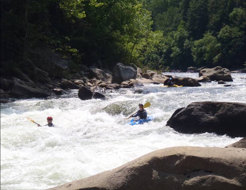 Georgia &amp;amp; Sophie Smith firing it up on there PFD of the Lower Yough, Cucumber Rapid.  TurboD keeping a watchful eye.